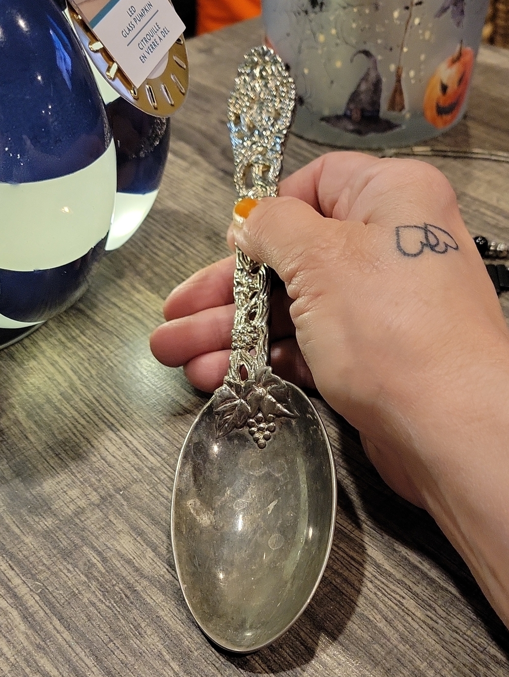 Antique Silver Grapevine Pattern Serving Spoon, Godinger,EUC Stunning